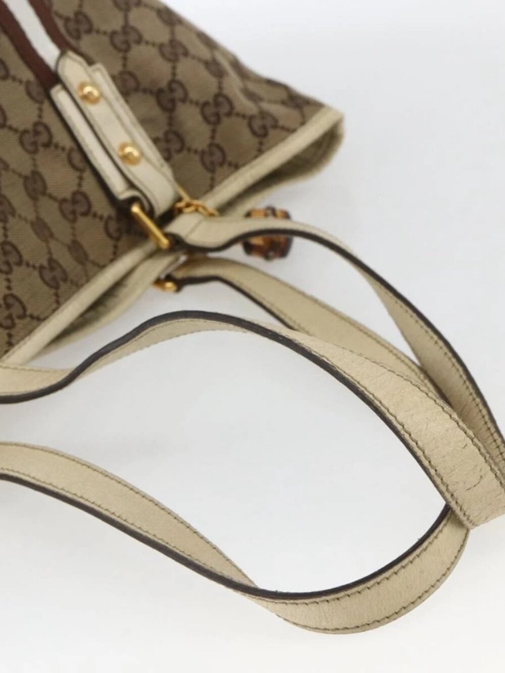 GUCCI GG Canvas Bamboo Hand Bag Beige Gold 137396 Auth 164794 - Picture 7 of 16